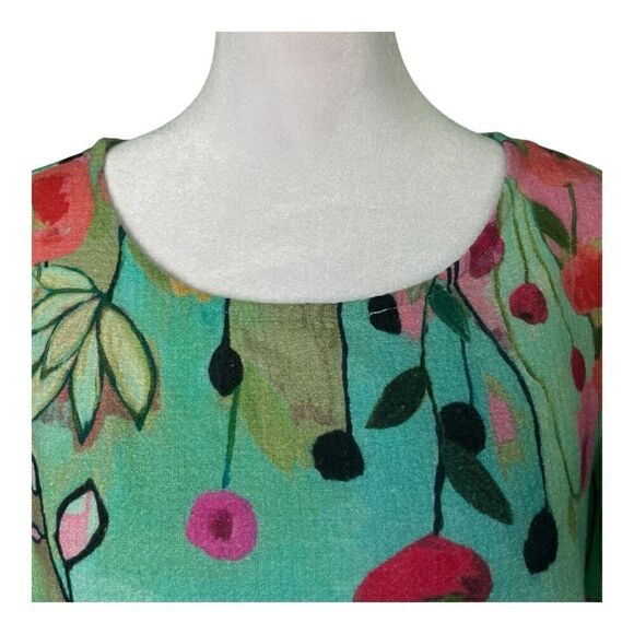 Sharon Young Whimsical Light Green Floral 3/4 sleeve Casual Blouse M - Picture 3 of 8
